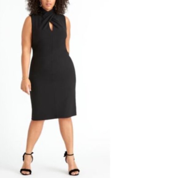 Rachel Roy Women’s Solid Black Sheath Dress – Criss-Cross Keyhole, Plus Size 14W - Picture 2 of 5